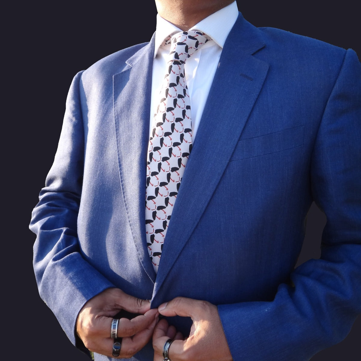 Handmade Heron Print Silk Tie image 1