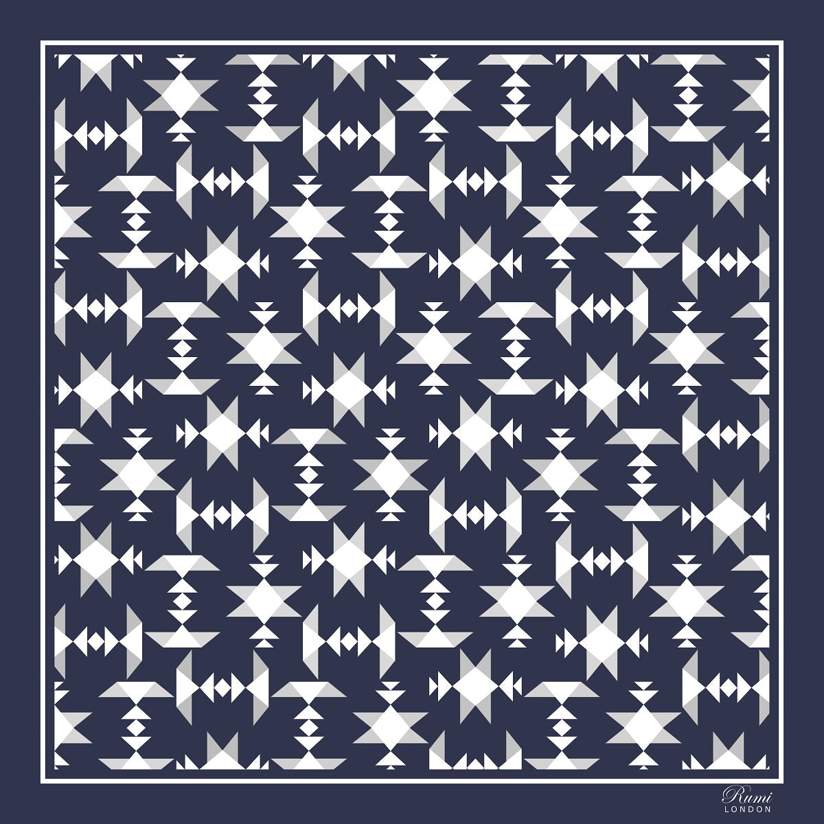 Silk Twill  Motif Scarf - Blue image 1