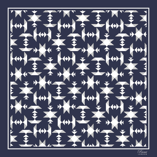 Silk Twill  Motif Scarf - Blue image 1