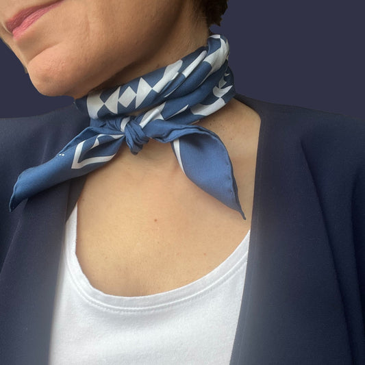 Silk Twill  Motif Scarf - Blue image 0