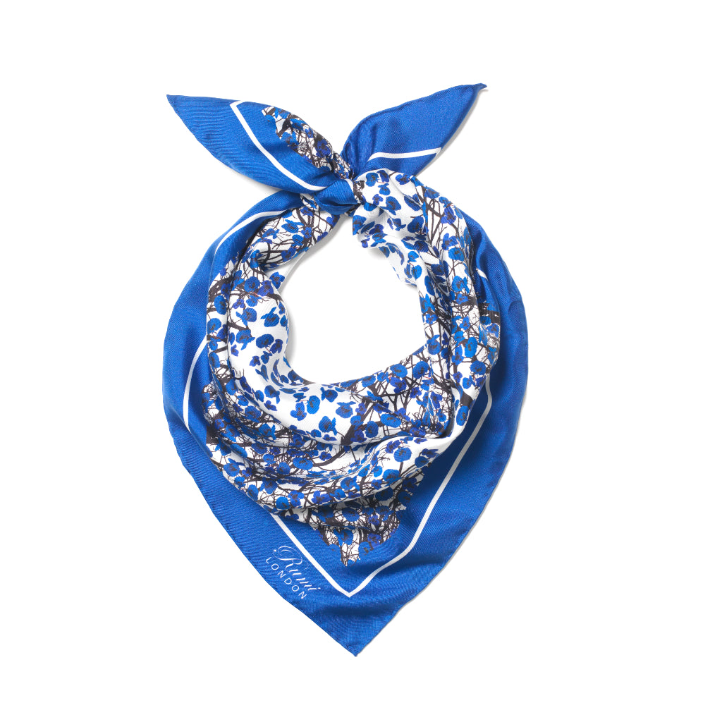 Scattered Poppies Luxury Silk Scarf - Blue image 4