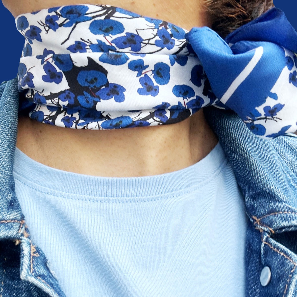 Scattered Poppies Luxury Silk Scarf - Blue image 0