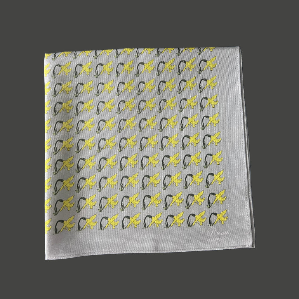 Daffodils Silk Pocket Square featuring repeat daffodils in yellow on a grey base