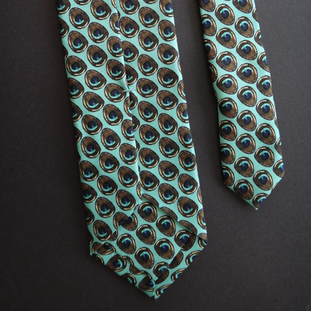 Pure Silk Peacock Feather Motif Tie featuring the back of the tie.