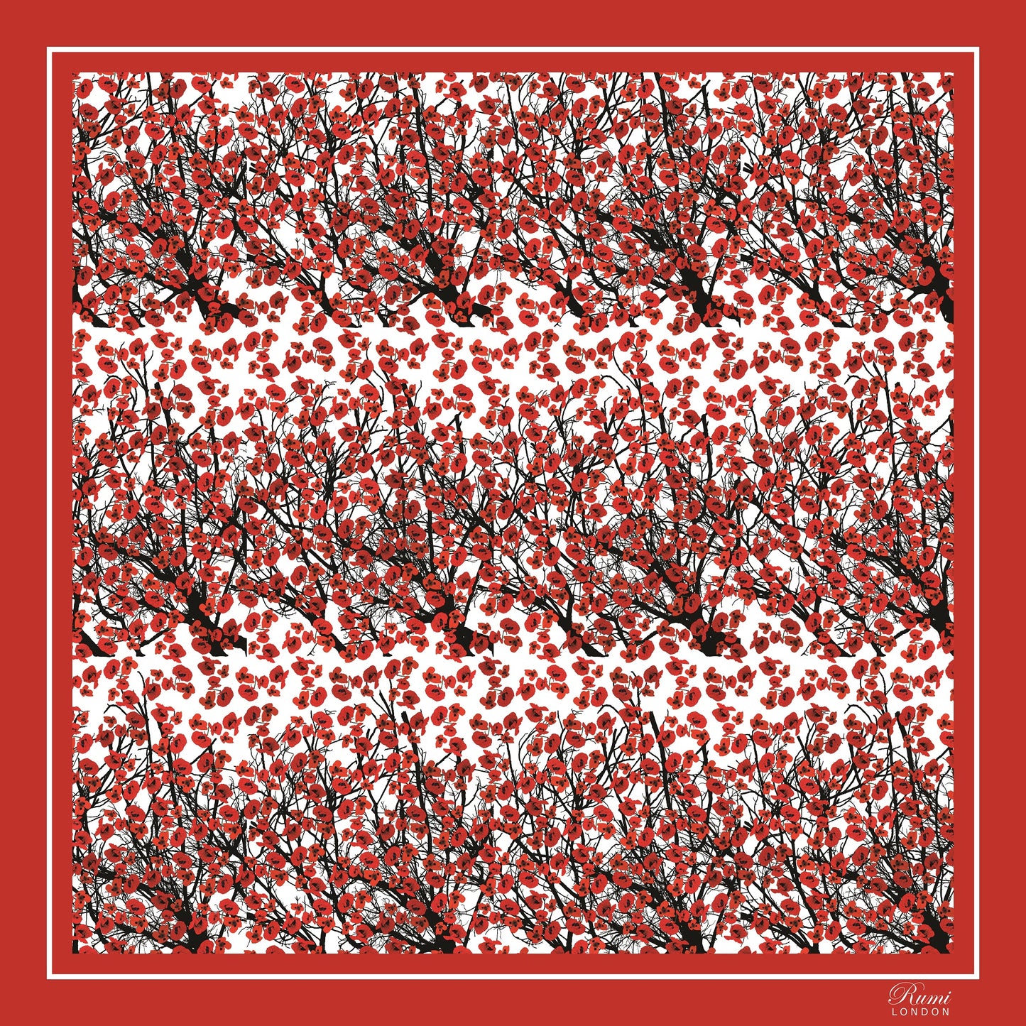 Scattered Poppies Luxury Silk Scarf - Red