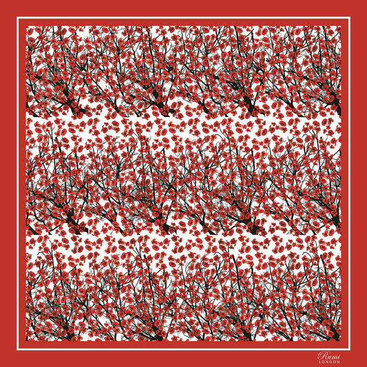 Scattered Poppies Luxury Silk Scarf - Red