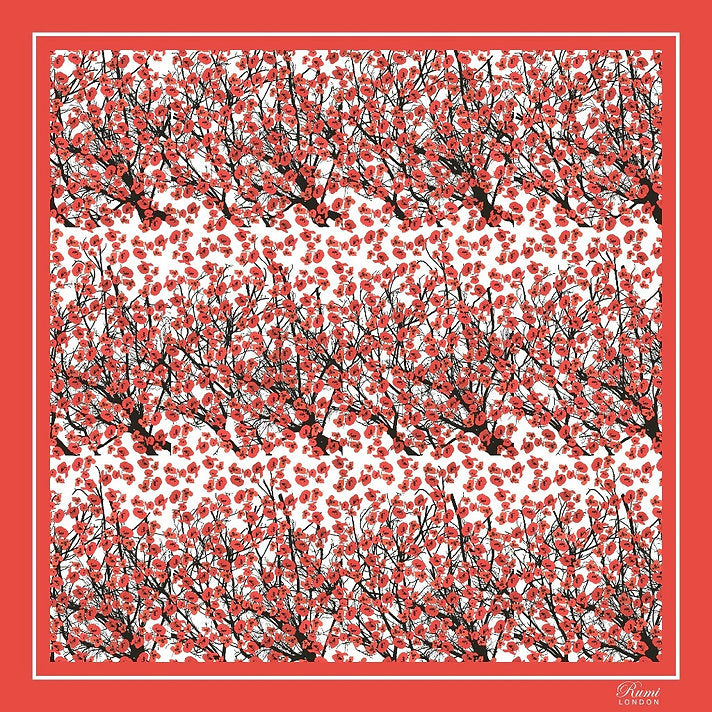 Scattered Poppies Luxury Silk Scarf - Blue