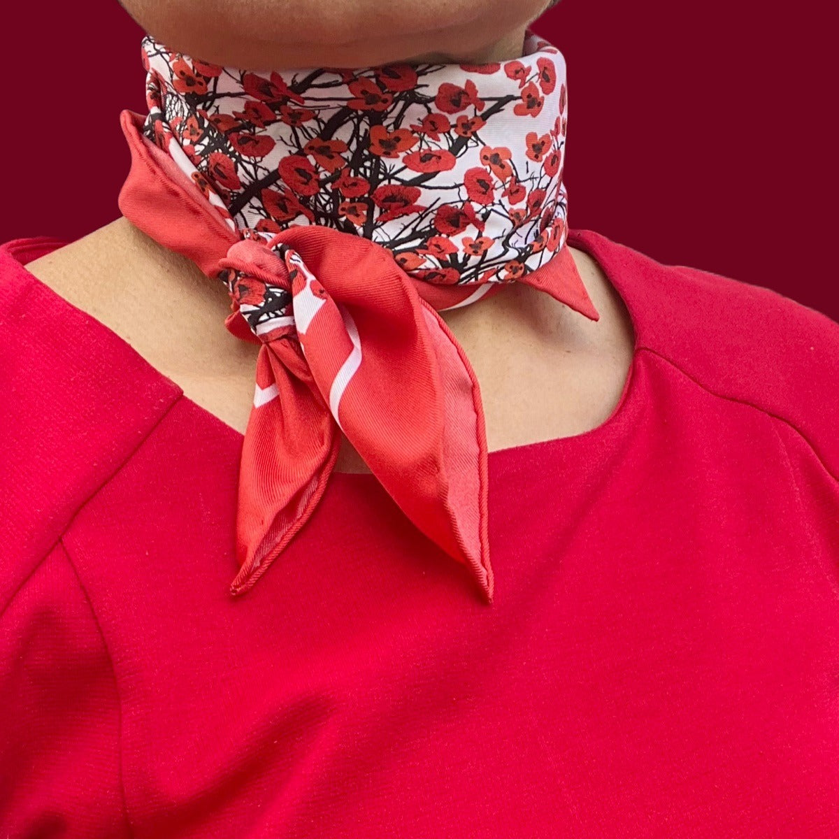 Scattered Poppies Luxury Silk Scarf - Red image 0