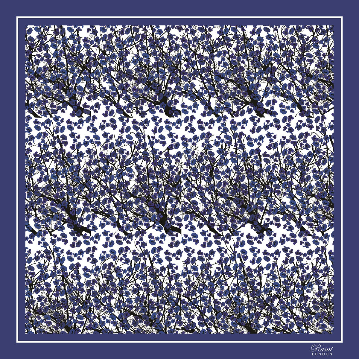 Scattered Poppies Luxury Silk Scarf - Blue image 1