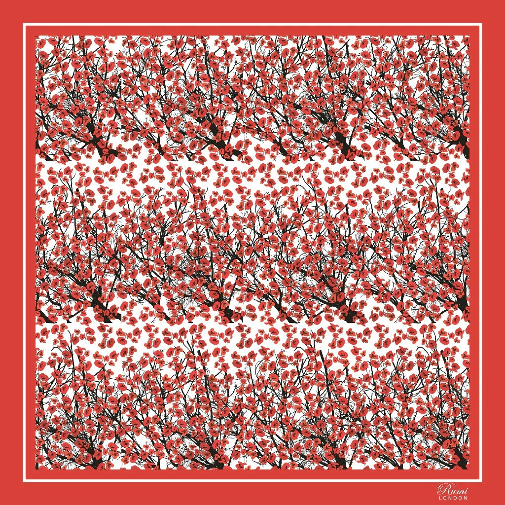 Scattered Poppies Luxury Silk Scarf - Red image 1
