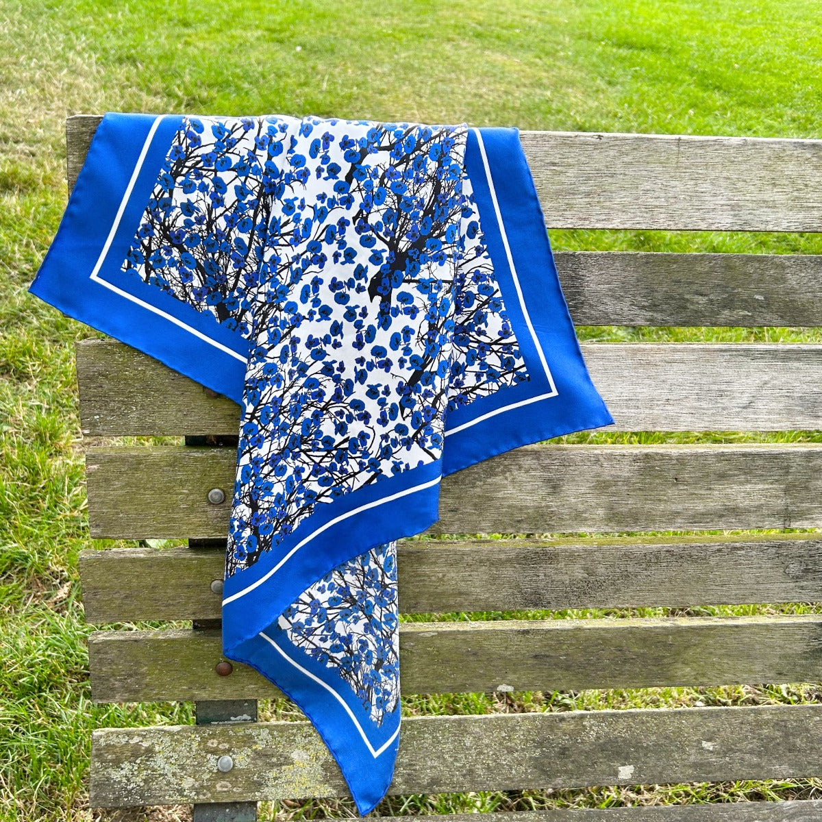 Scattered Poppies Luxury Silk Scarf - Blue image 3